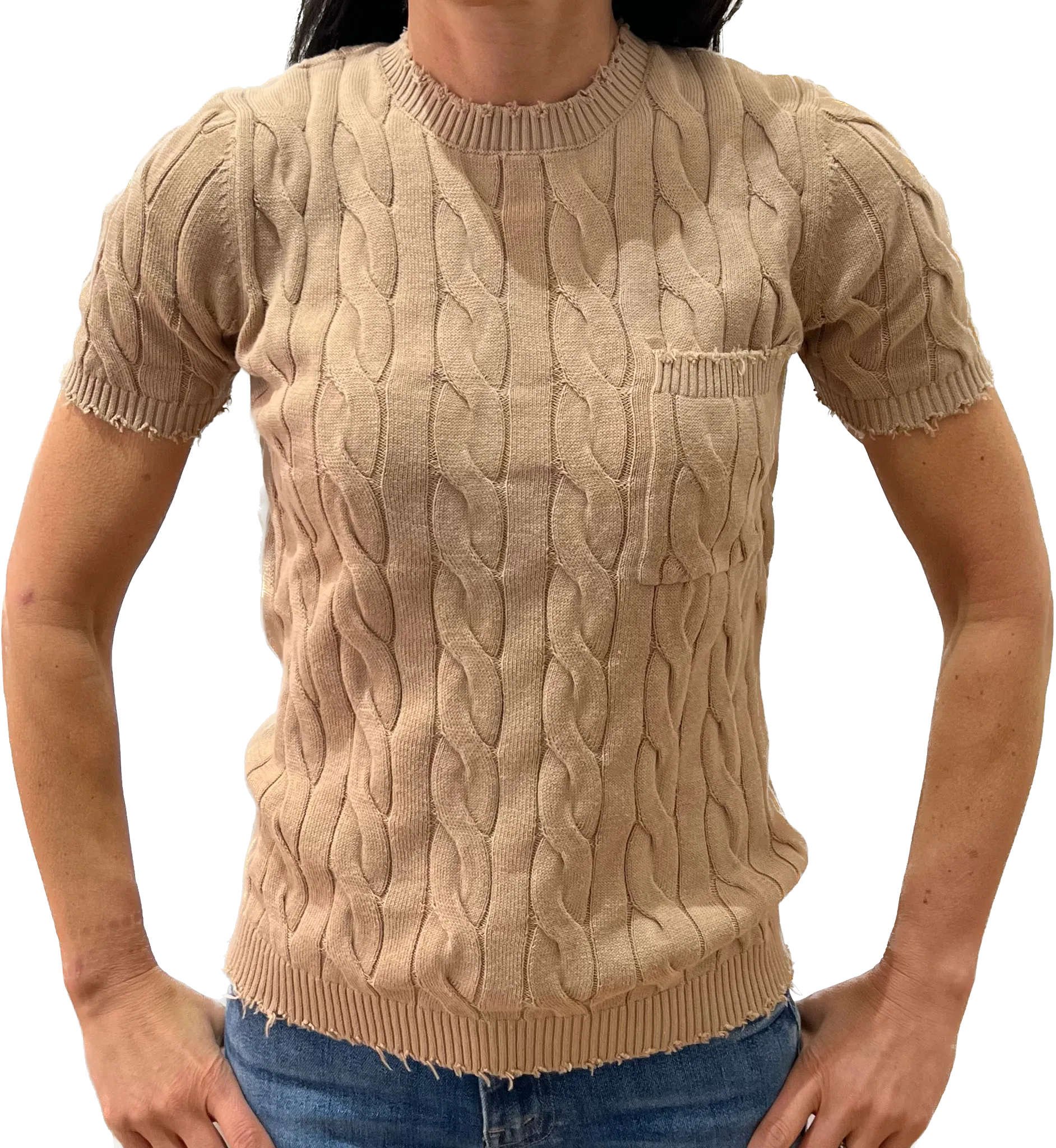 Minnie Rose Cable Knit Sweater With Pocket