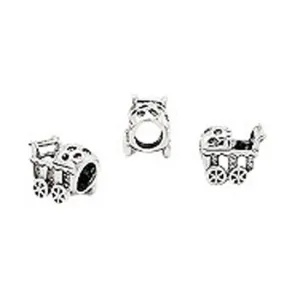 Mothers' European Beads:  Sterling Silver Baby Carriage European style Beads