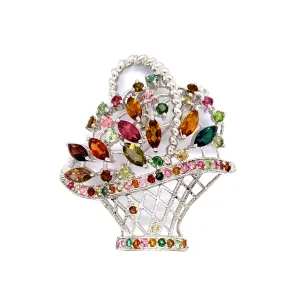 Multi Tourmaline Brooch in .925 Sterling Silver - KSBR 7029