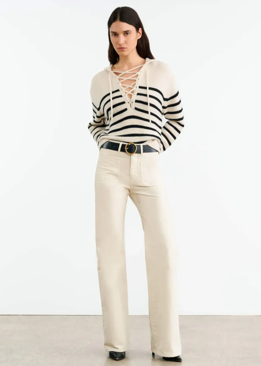 Nili Lotan Noemi Stripe Sweater in Ivory/Black Stripe