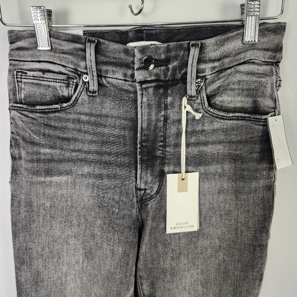 NWT Good American Good Legs Stovepipe Cigarette Jeans in Washed Black 4/27 #0187