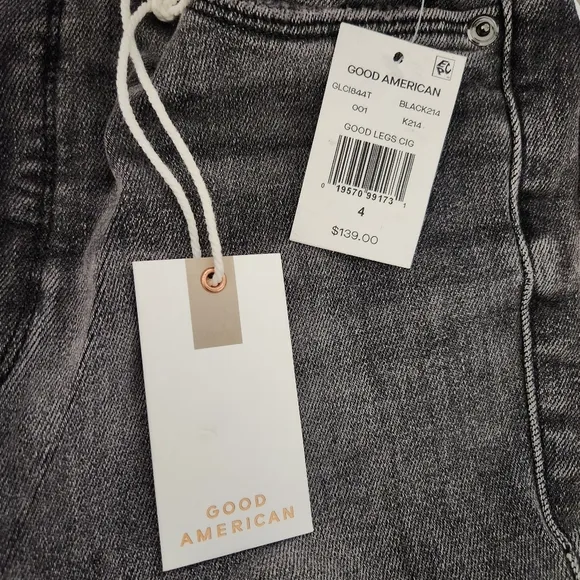 NWT Good American Good Legs Stovepipe Cigarette Jeans in Washed Black 4/27 #0187
