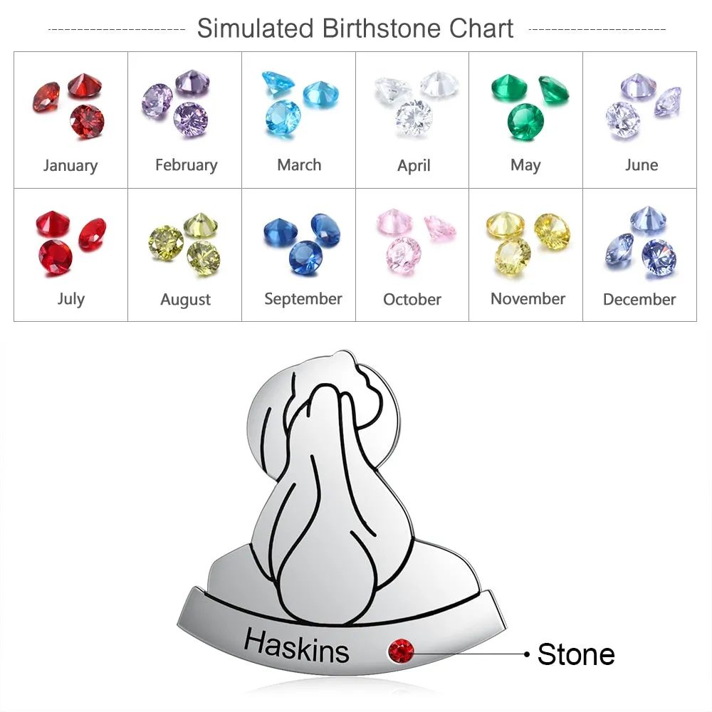 Personalized Long Hair Shaped Brooches for Women Customized Engraved Name Birthstone Brooch Sister Gift Ideas