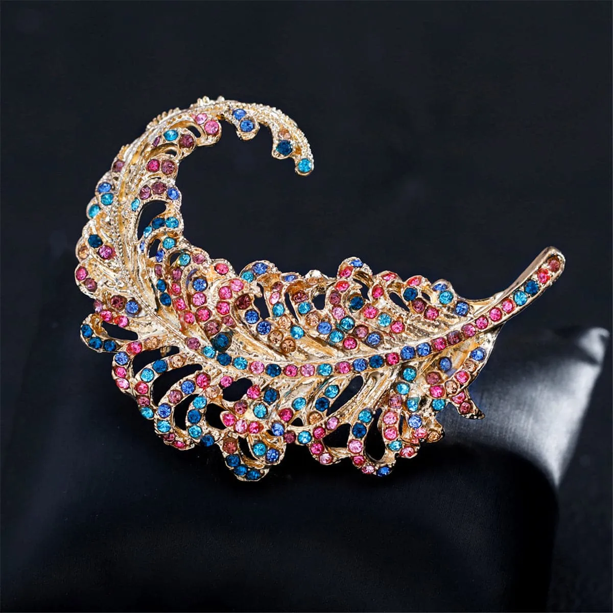 Pink Cubic Zirconia & 18K Gold-Plated Leaf Brooch