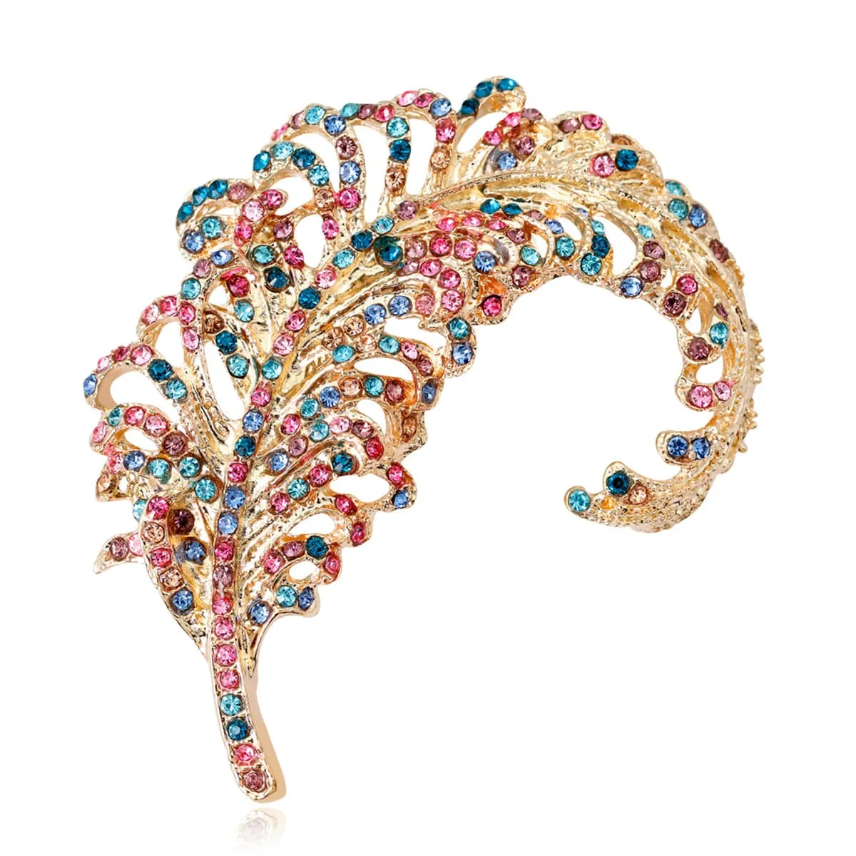 Pink Cubic Zirconia & 18K Gold-Plated Leaf Brooch
