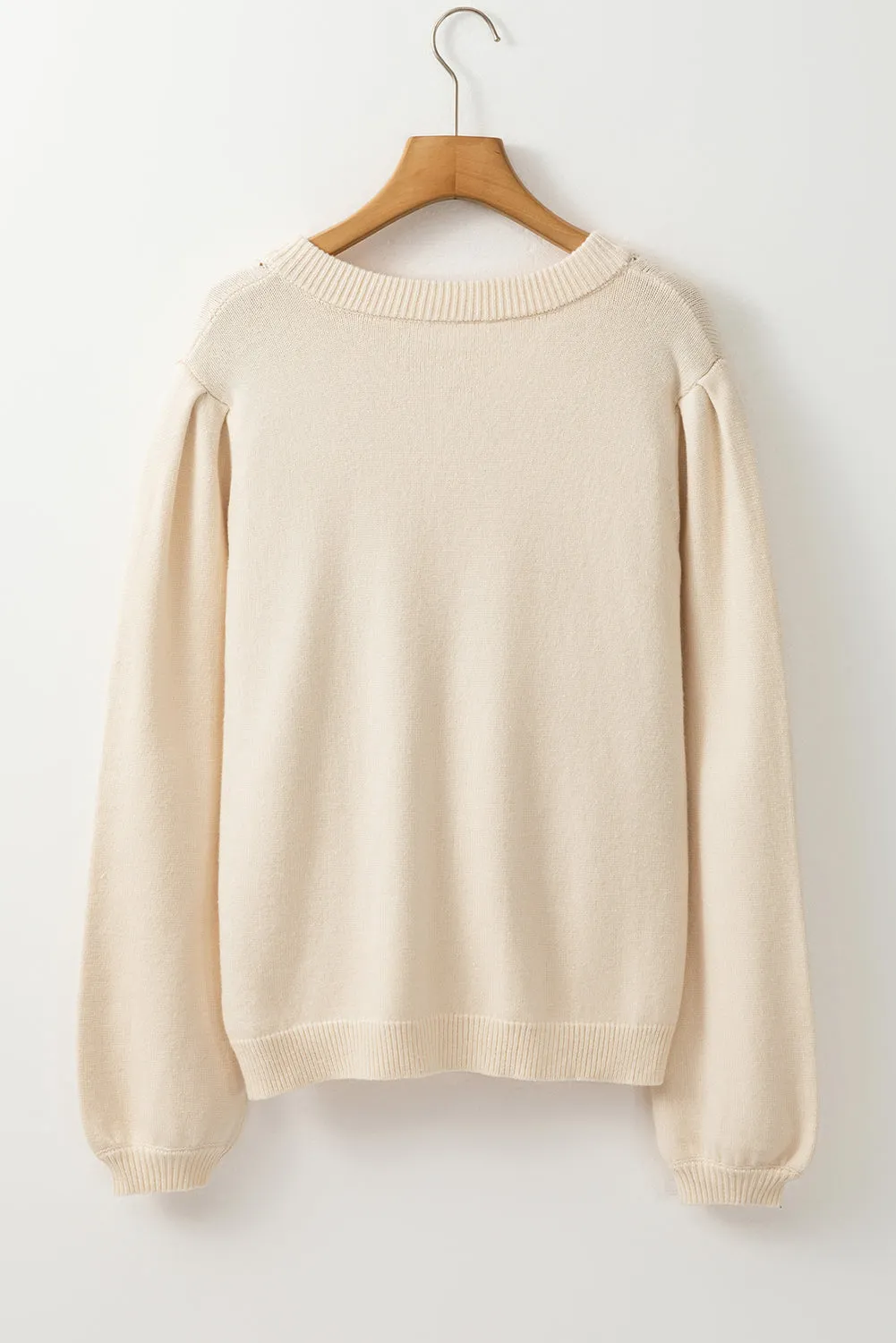 Pleated Sleeve Hollow Sweater Cardigan