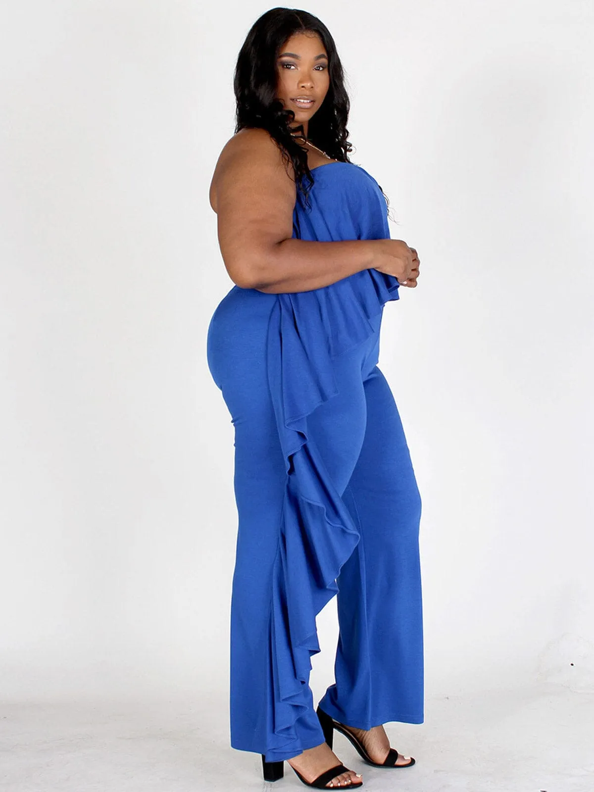PLUS SIZE SLEEVELESS RUFFLE WIDE LEG JUMPSUIT