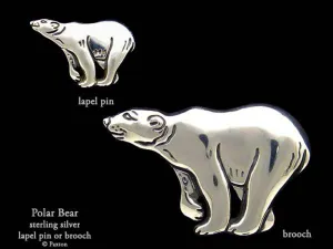 Polar Bear Lapel Pin or Polar Bear Brooch Sterling Silver
