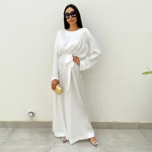 RAM20 WHITE SILK MATT SATIN WIDE LEG JUMPSUIT