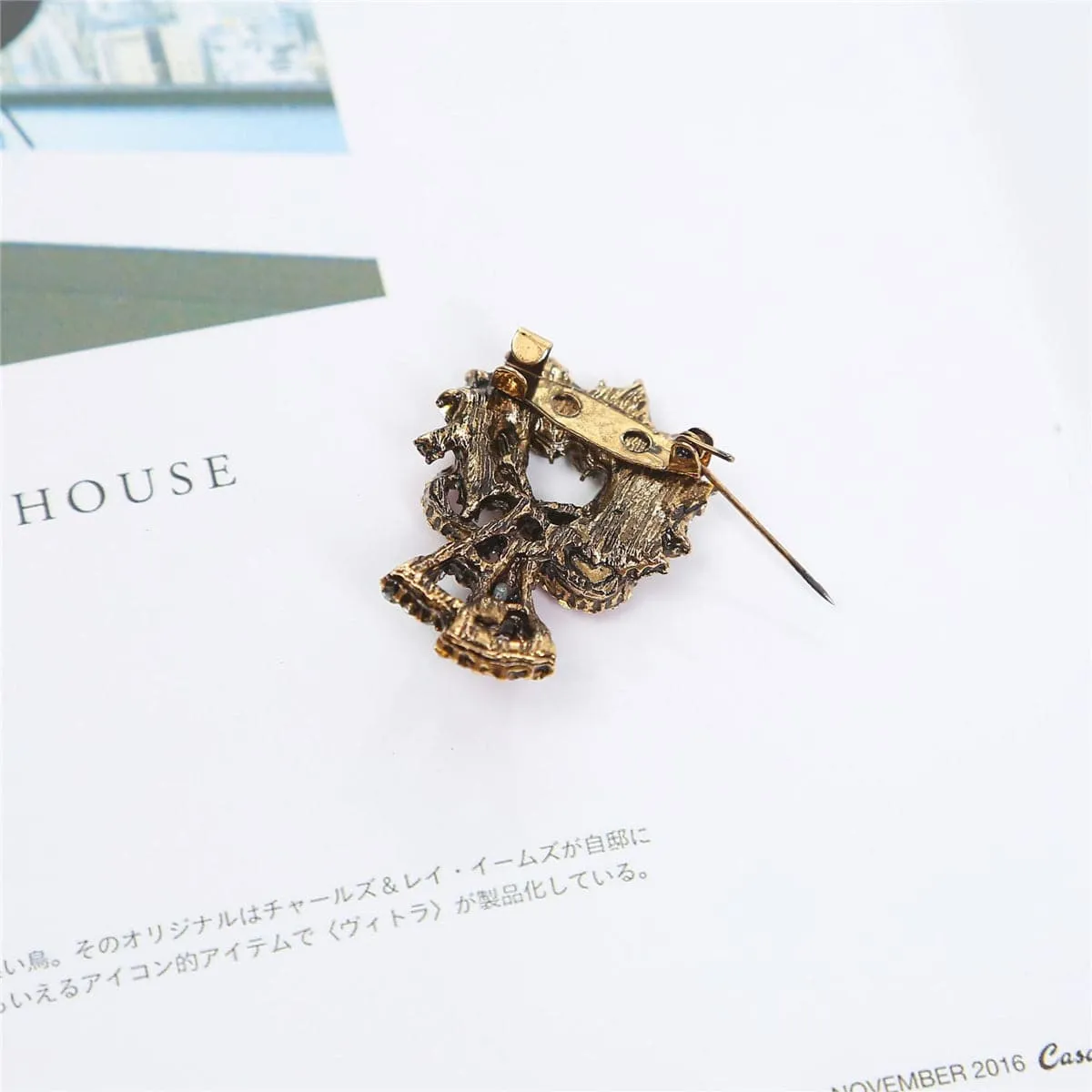 Red Cubic Zirconia & 18K Gold-Plated Bow Brooch
