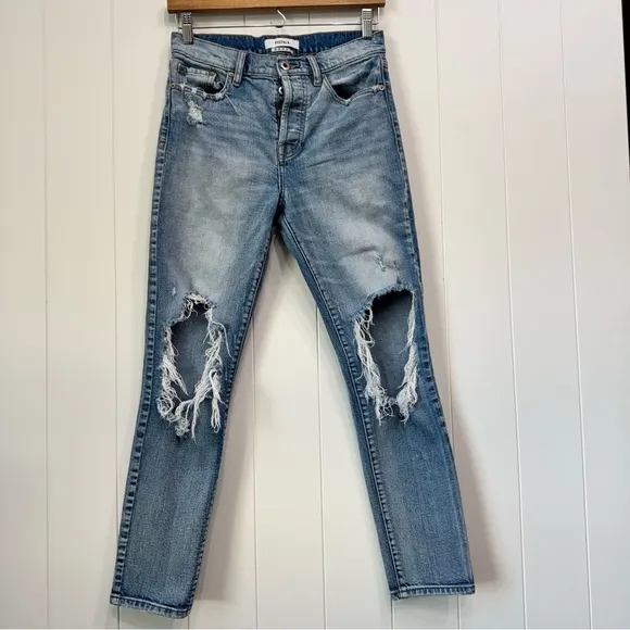 Revolve Pistola Nico High Rise Mom Jeans Cropped Distressed Size 26