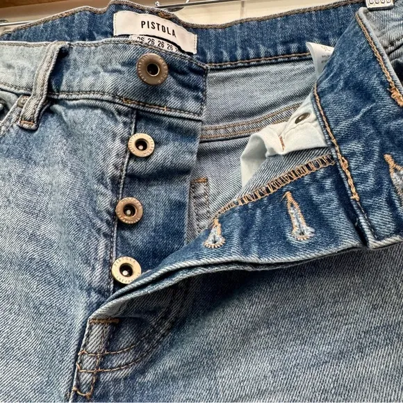 Revolve Pistola Nico High Rise Mom Jeans Cropped Distressed Size 26