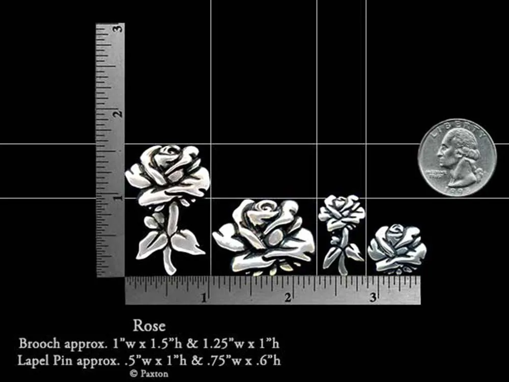 Rose Flower Lapel Pin or Rose Flower Brooch Sterling Silver