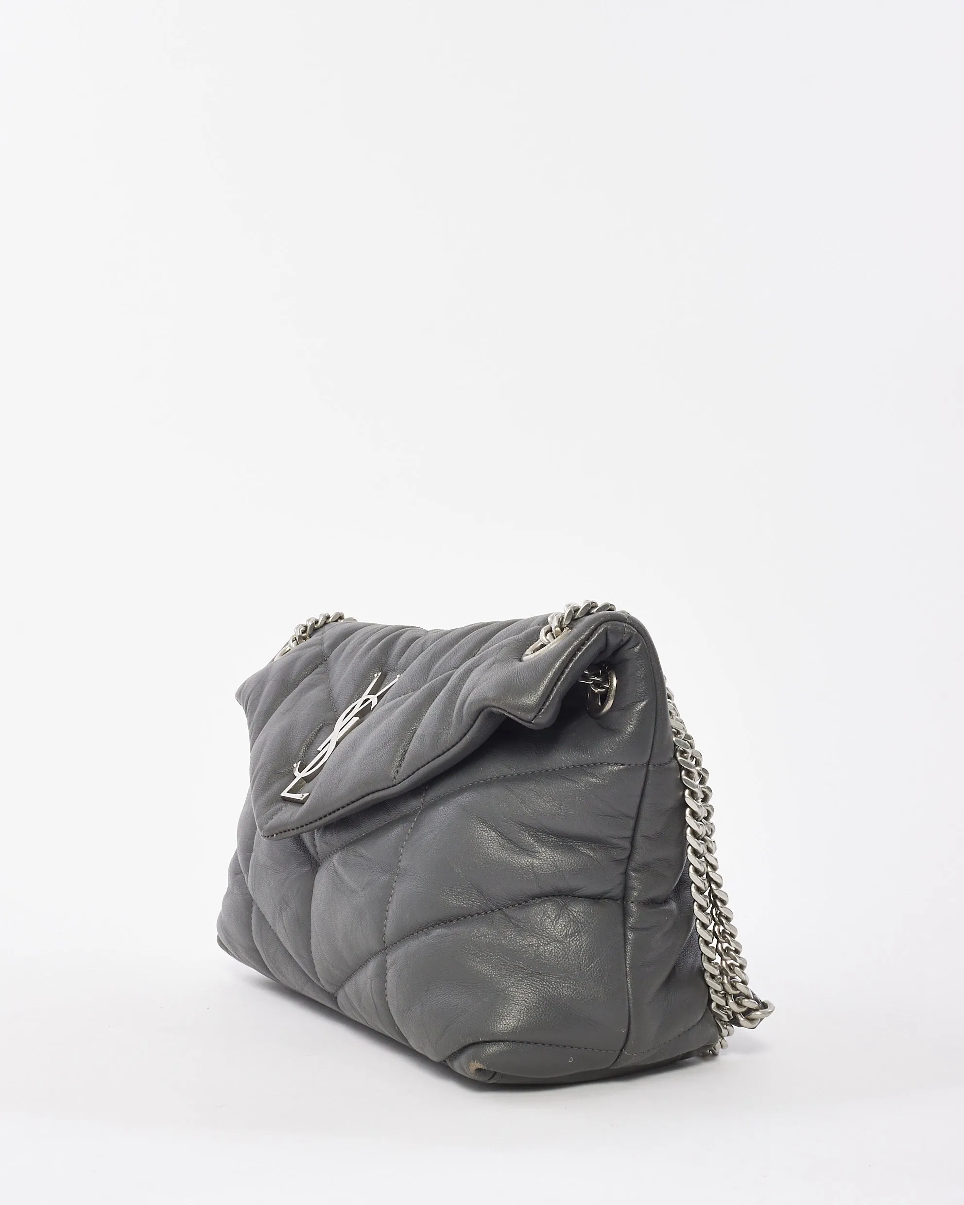 Saint Laurent Grey Leather Small Lou Puffer Shoulder Bag