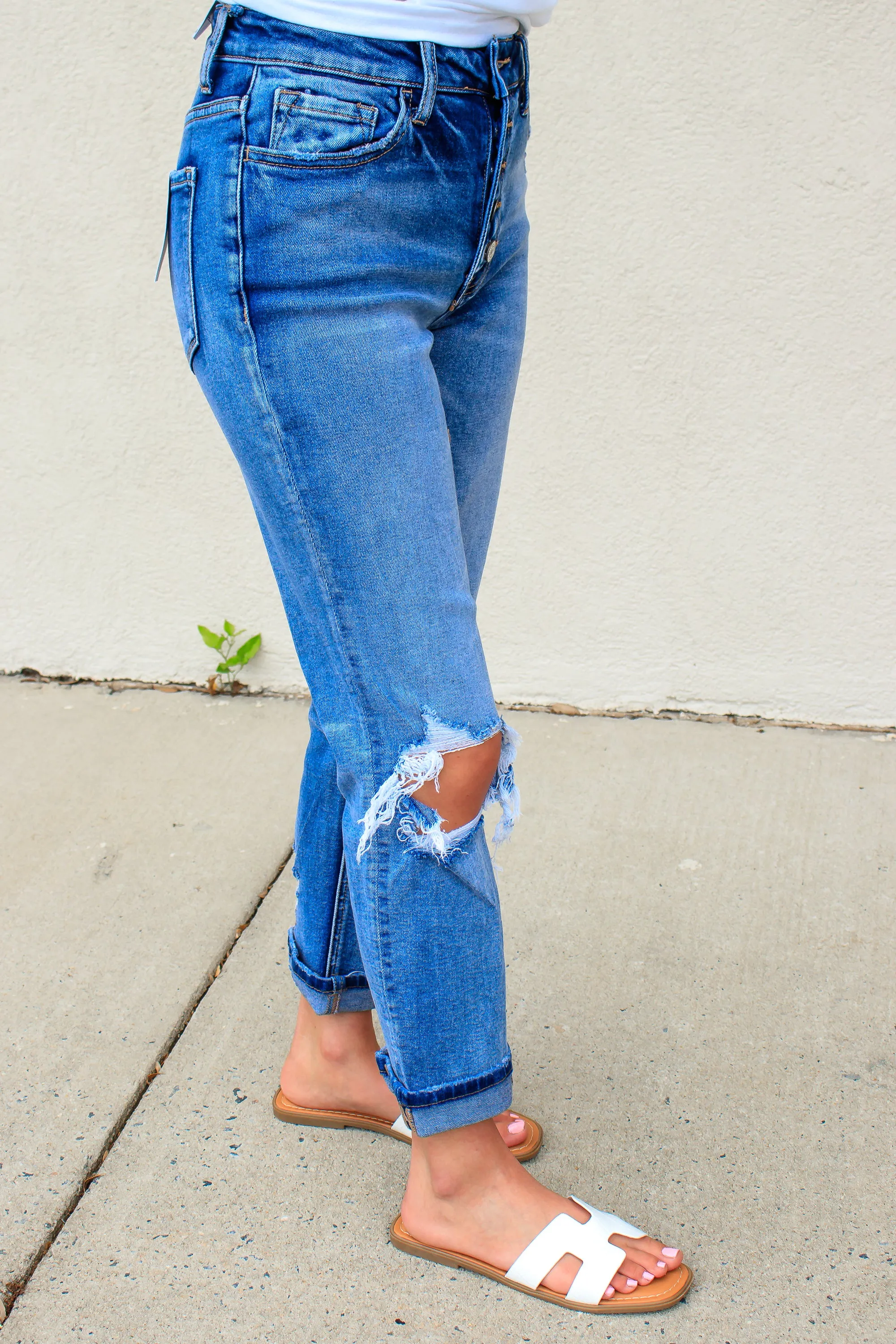 Skeeter Stretch Boyfriend Jeans - Medium Indigo Wash