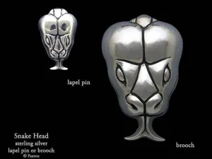 Snake Head Lapel Pin or Snake Head Brooch Sterling Silver