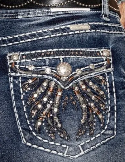 Stephanie Medium Blue Denim Embroidered Bootcut Jeans