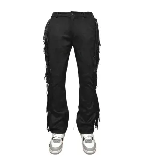 Suede fringed flared jeans