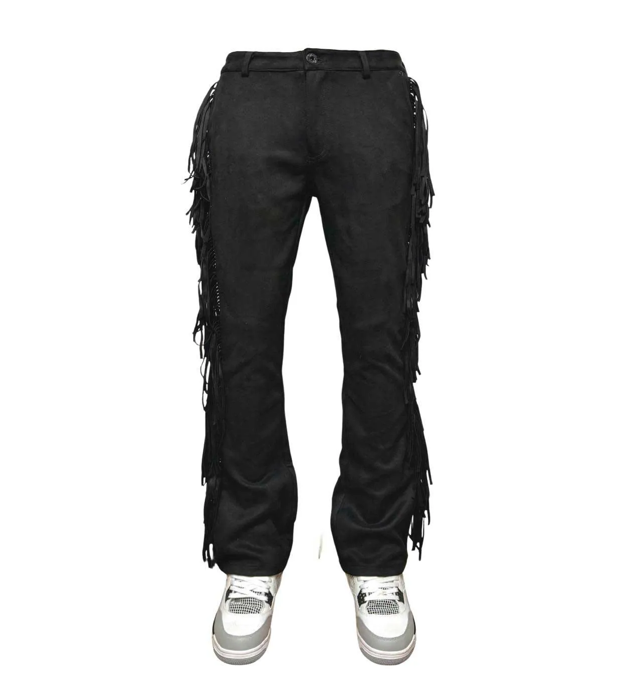 Suede fringed flared jeans