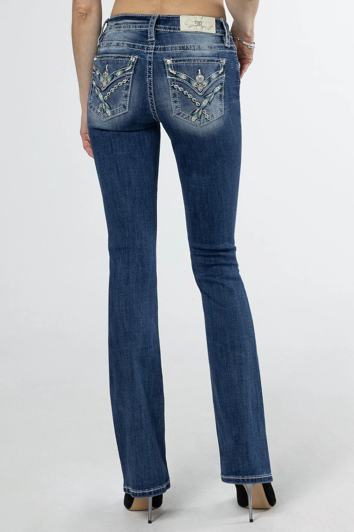 Teal Feathers Bootcut Jeans