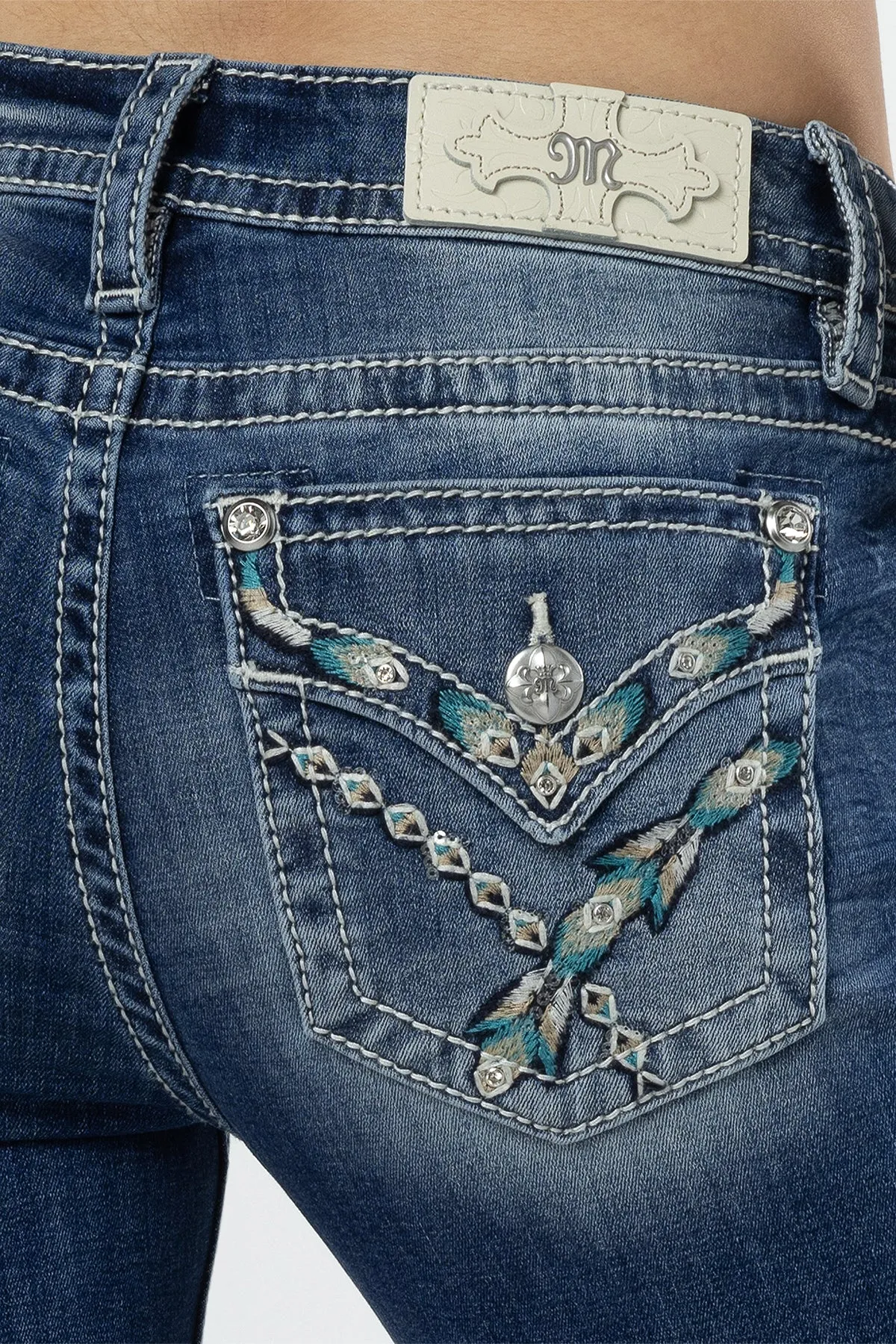Teal Feathers Bootcut Jeans