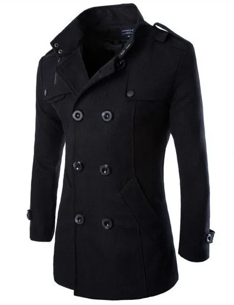 Top quality Woolen Coat Men British Style Double Breasted Long Windbreaker Jacket Autumn Winter New Wool Coat Men Grey Black 4XL