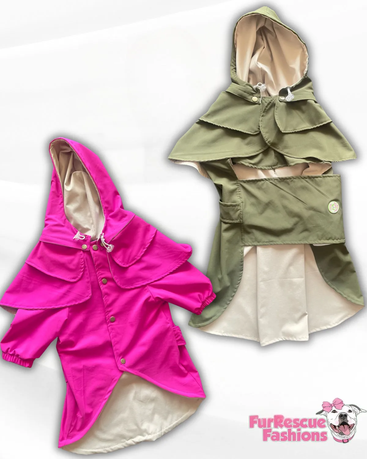 Trench Dog Rain Jacket - Cape - Vest With Stretchy Organic Rain Proof Fabric & Detachable Hoodie