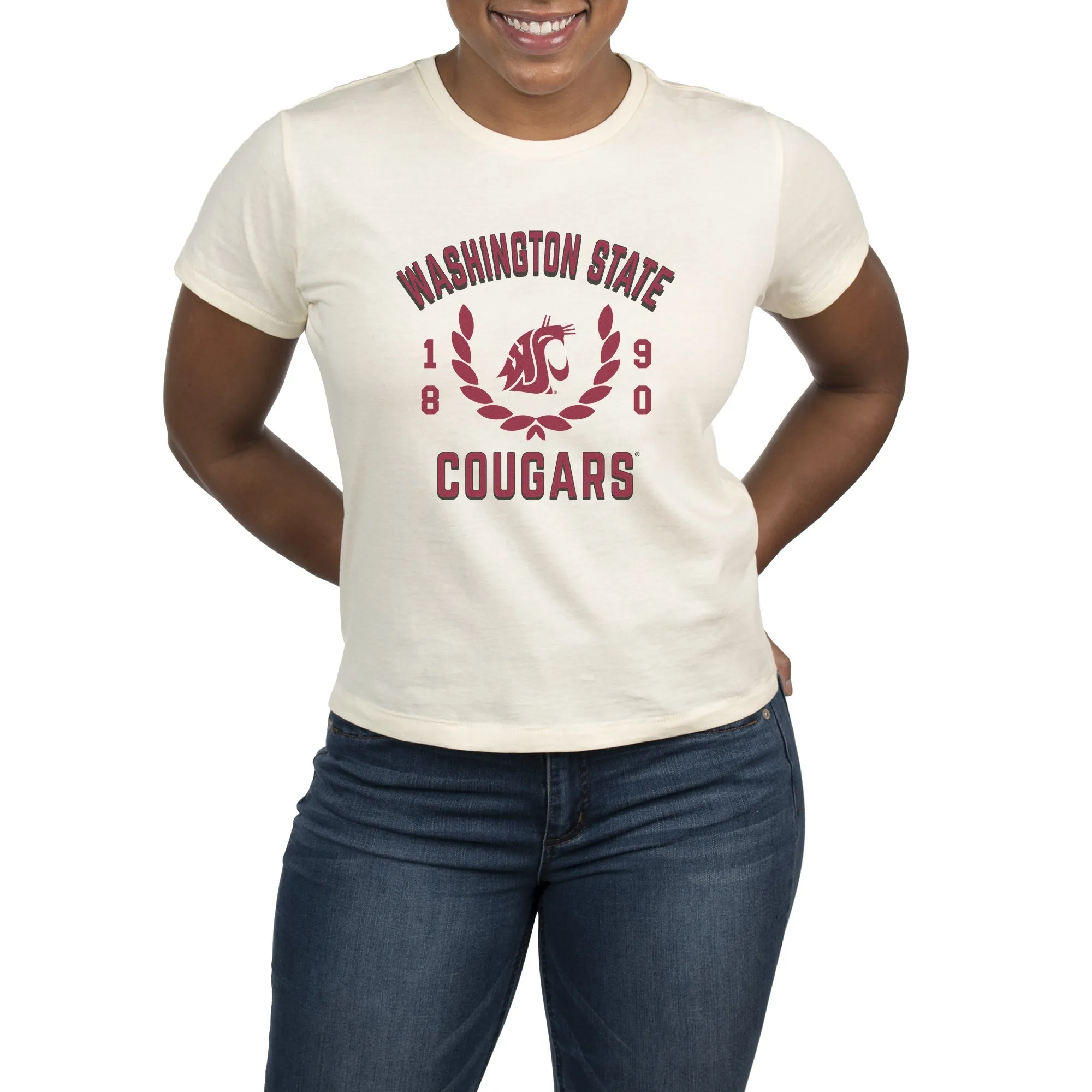 USCAPE Washington State University Academy High Waisted Tee, Vintage White