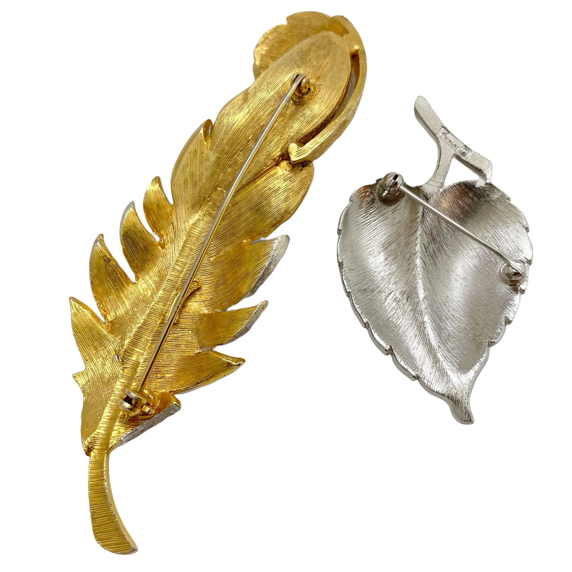 Vintage Marvella Gold and Silver Leaf Brooch & Vintage Silver Crown Trifari Leaf