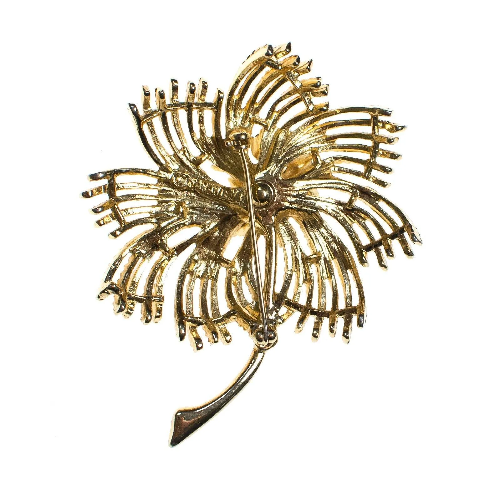 Vintage Sarah Coventry Gold Flower Brooch with Purple, Blue, Green, and Red Rhinestones, Gold Tone Setting, Brooches and Pins