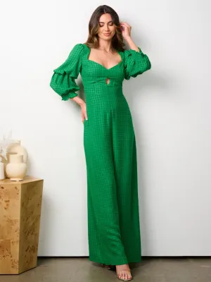 WOMEN'S LONG SLEEVE V-NECK CUT OUT WIDE LEG JUMPSUIT