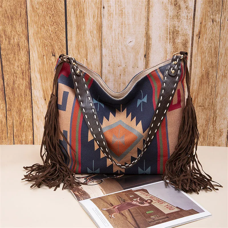 Women's Retro Handmade Boho Linen Shoulder Handbags