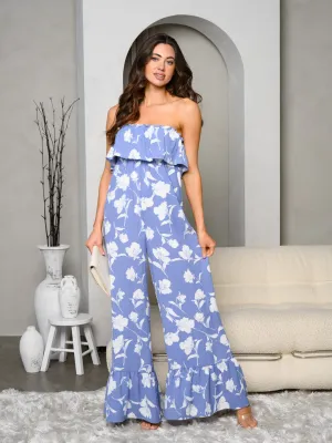 WOMEN'S SLEEVELESS RUFFLE FLORAL JUMPSUIT